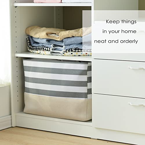 Jumbo Storage Bins Baskets (Grey&White Stripes / 3PCS/Extra Jumbo - 20.5Lx15.7Wx13.8H)
