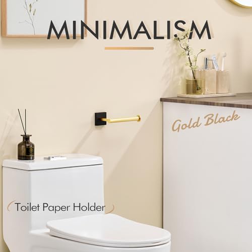 Toilet Paper Holder Toilet Roll Holders Hold Mega Rolls Kitchen Bathroom Tissue Paper Dispenser Black with Gold Stainless Steel (Black Gold / Vertical)