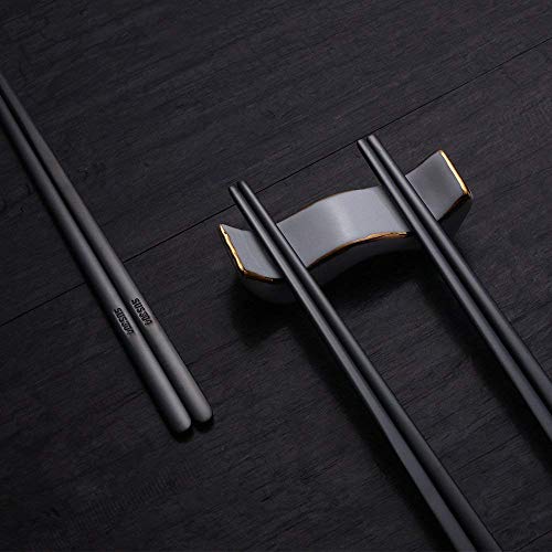 5 Pairs Black Flat Reusable Metal Chopsticks (Black-flat Chopstick)