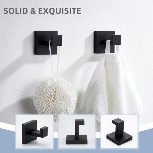 Matte Black Towel Hooks for Bathroom (2 Pack / Matte Black)