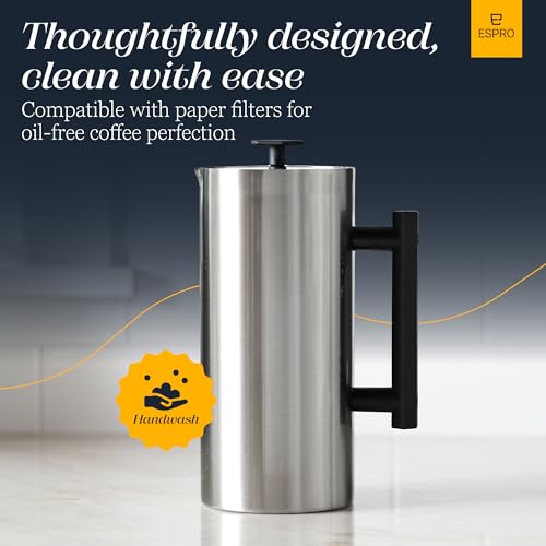 P6 32 Ounces French Press Coffee Maker (32 oz / Brushed Stainless Steel)