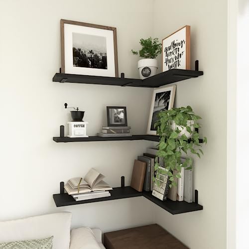 Floating Shelves Set of 6 for Wall Decor & Storage (16.5 Inch / Black)
