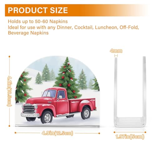 Christmas Red Truck Pine Tree Napkin Holder for Table Paper Napkins Holder Acrylic Tissue Dispenser Kitchen Dining Room Bathroom Party Car Decor (NH014 / 4.1x4.9x1.97in)