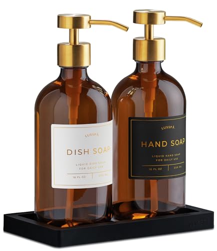 Glass Soap Dispenser Set of 2 (Amber/Gold)