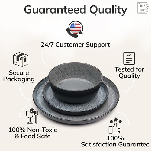 24 Piece Stoneware Dinnerware Set for 8 (Dark / Dark Gray / Set for 8 (24pcs))