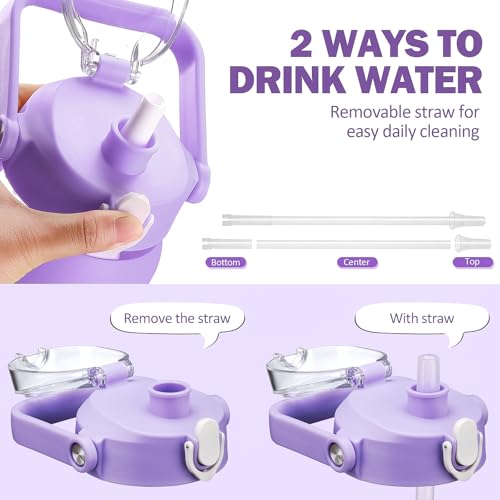 64oz Glass Water Bottles with Straw (Purple / 64 Ounces)