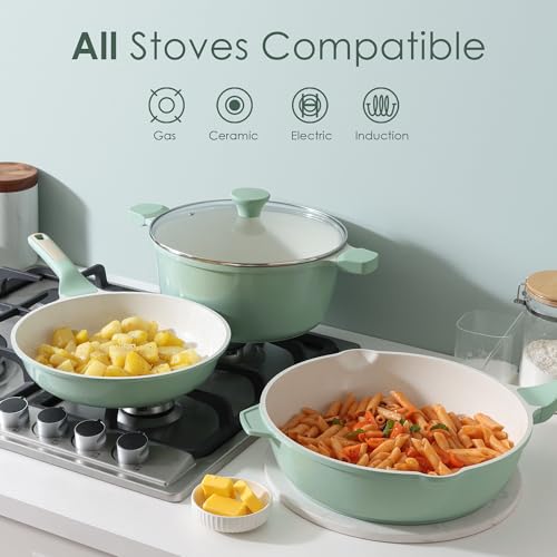 Nonstick Ceramic Cookware Set Large 13 (Light Green)