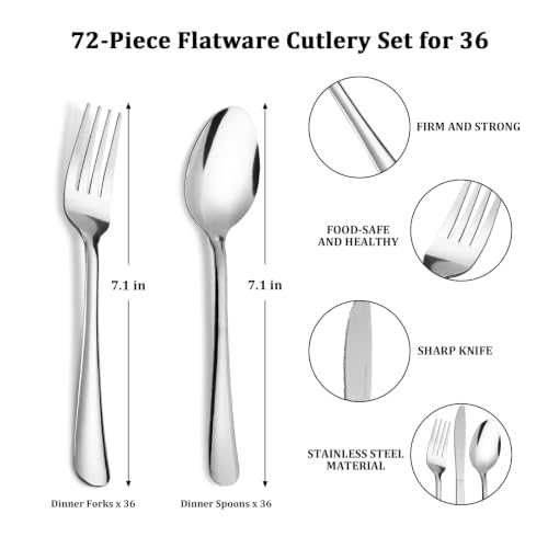Forks and Spoons Silverware Set (72PCS Dinner Forks+ Dinner Spoons)
