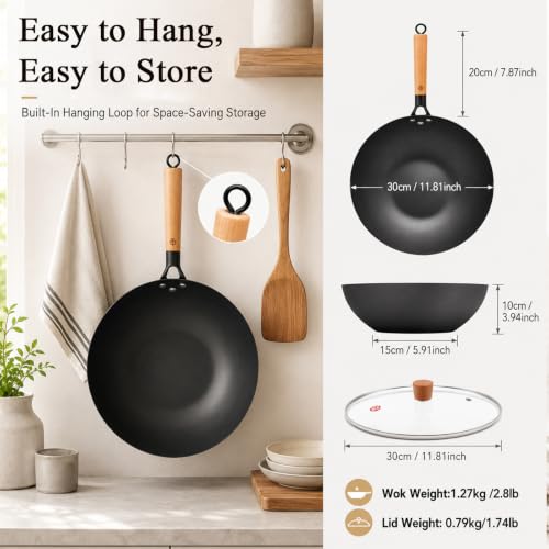 11.8" High Purity Iron Wok Pan (11.8 Inch Flat Bottom)