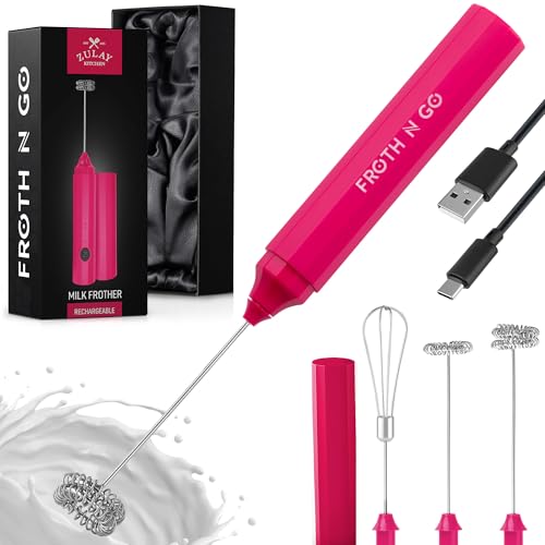 Zulay Froth N Go Milk Frother (Dragon Fruit Pink / Rechargeable Frother)