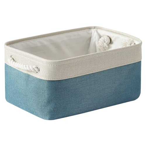 Fabric Storage Bin with Handles (White And Green / Medium -13.8Lx9.8Wx6.7H)