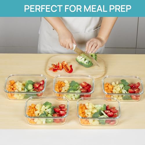 5 Pack 35oz Glass Food Storage Containers with Lids (5 Count)