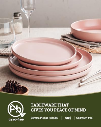 Milkyway 16 Piece Stoneware Dinnerware Set (Light Pink / Service for 4 (Include Pasta Bowls))