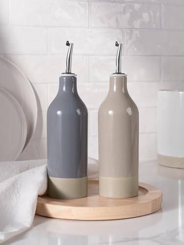 Ceramic Oil Dispenser Bottle (Dark Gray and Cinnamon Brown / 2 Pieces (Milkyway))