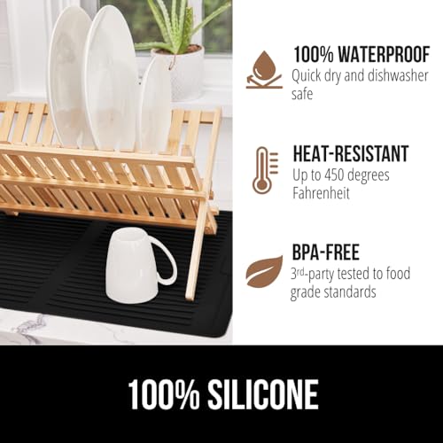 Patented BPA Free Silicone Dish Drying Mat (18" x 16" / Silicone / Black)