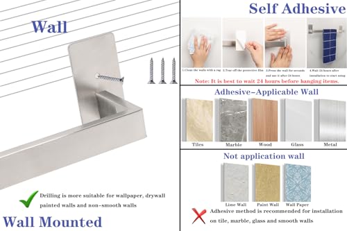 Bathroom Towel Bar Self Adhesive (Brushed Nickel / 24 IN)