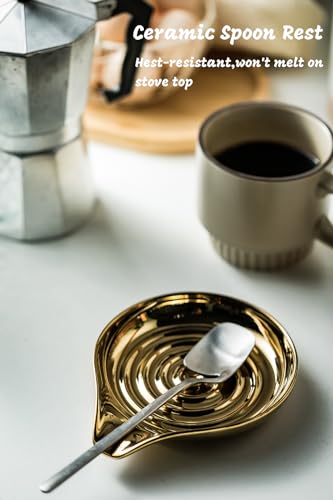 Ceramic Spoon Rest for Stove Top (Gold)