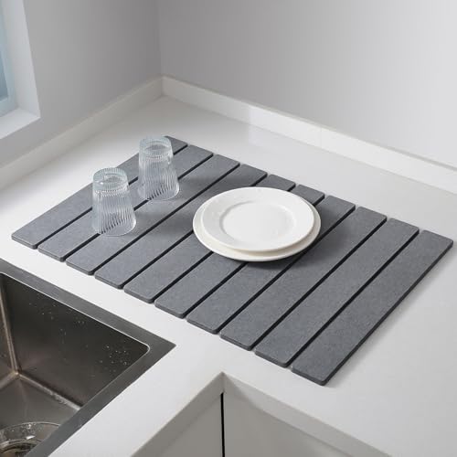 Large Stone Drying Mat for Kitchen Counter (Dark Gray / 24" x 16")
