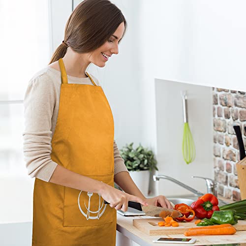 Unisex Cotton Apron With Printed Pocket Yellow 24x36 (Mustard)
