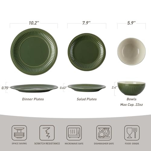 Ceramic Plates and Bowls Sets (Dark Green / Service for 8)