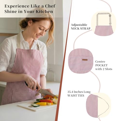 2 Pack Cooking Aprons Adjustable Bib Apron for Women with 2 Pockets (2 Count)