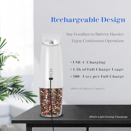 Rechargeable Salt Pepper Grinder Set (Black+White-Set)