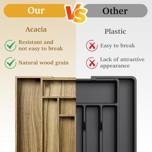Acacia Wood Kitchen Silverware Drawer Organizer (8 Slots)