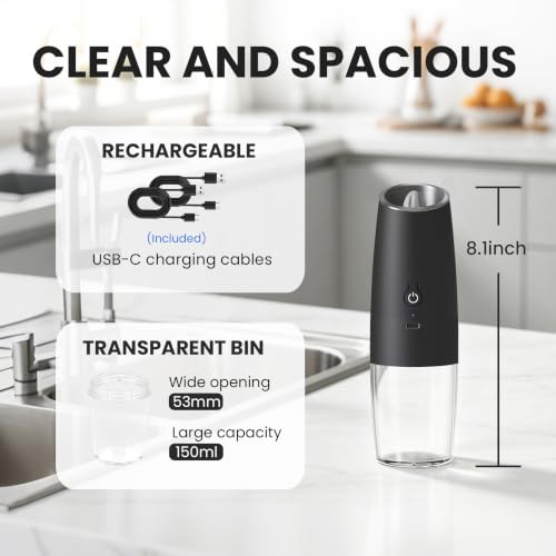 Rechargeable Electric Salt And Pepper Grinder Set (Black-Set)