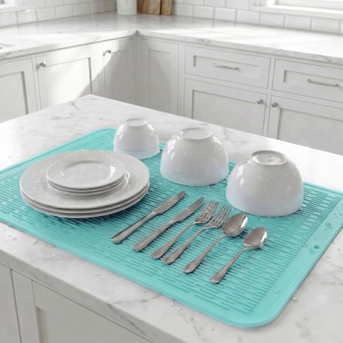 Silicone Dish Drying Mat for Multiple Usage (Mint / 36"L x 18"W)