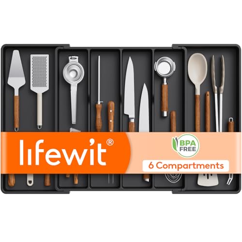 Utensil Organizer for Kitchen Drawers (Black / XXL(18-30''W x 18.5''D))
