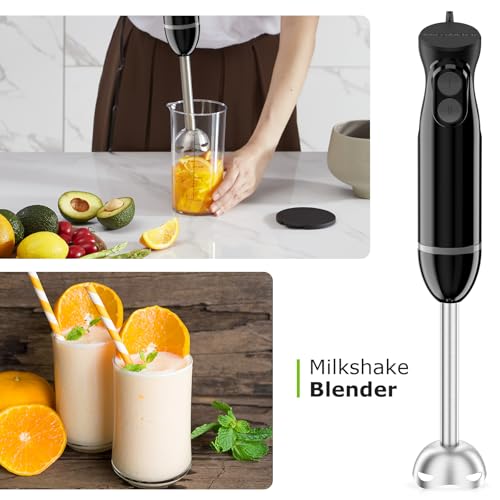 3-in-1 Immersion Blender Handheld with 2 Mixing Speed (Black / With 2 attachment)