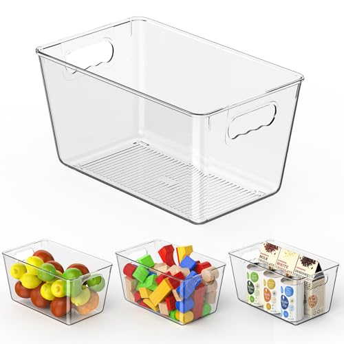 Clear Fridge Organizer Bins with Handles (4 Pack / M with Handles (10"L x 6"W x 5"H))