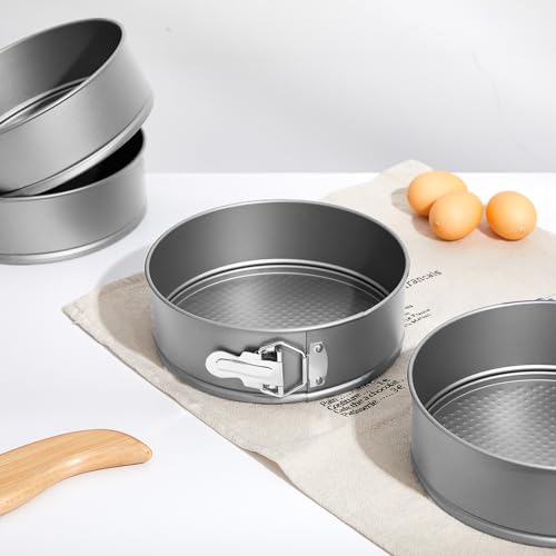 4 Pcs 8 Inch Non Stick Springform Pan with Removable Bottom Carbon Steel Round Springform Cheesecake Pan with Stainless Steel Spring Buckles for Baking Kitchens Restaurant (Gray / 8 Inch)