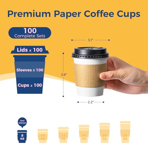 500 Pack 8 oz Disposable Coffee Cups with Lids (8 oz)