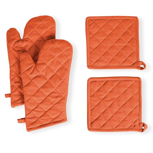 4 Piece Set 2 Oven Mitts & 2 Potholders (Orange)