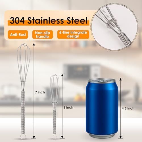 5 & 7 Inch Mini Whisks Anti (2pcs: Silver 5"+7")
