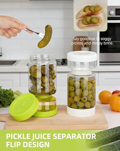 Pickle Jar with Strainer Flip (02-White&Green / 37oz 2pcs)