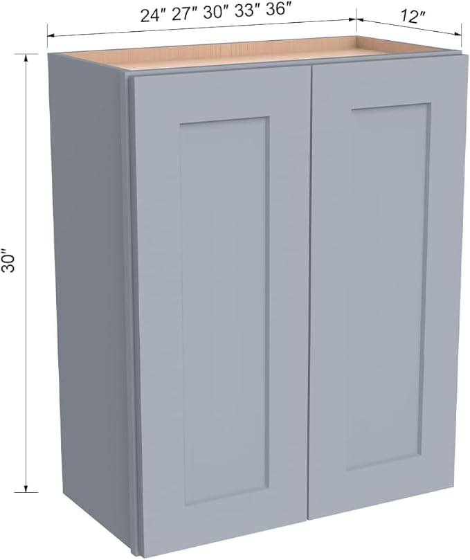 Wall-Mounted Cabinet – Solid Wood Shaker Style Medicine Cabinet with Adjustable Shelves & Soft-Close Doors for Bathroom, Kitchen, and Office Storage (Grey, 27" W x 12" D x 42" H)