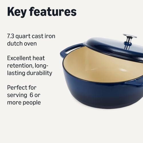 Enameled Cast Iron Dutch Oven Pot with Lid (Navy / 7.3-Quart)