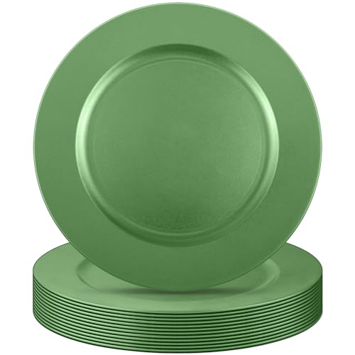 12 Pcs 13 Inch Charger Plates Bulk (Plain Style / Green)