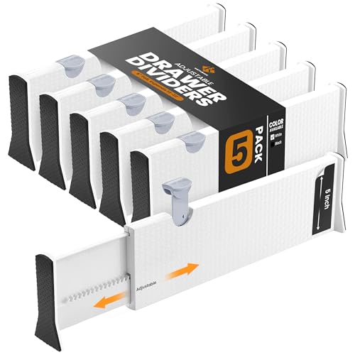 White Expandable Drawer Dividers (5" Tall, 13"-22" Long)