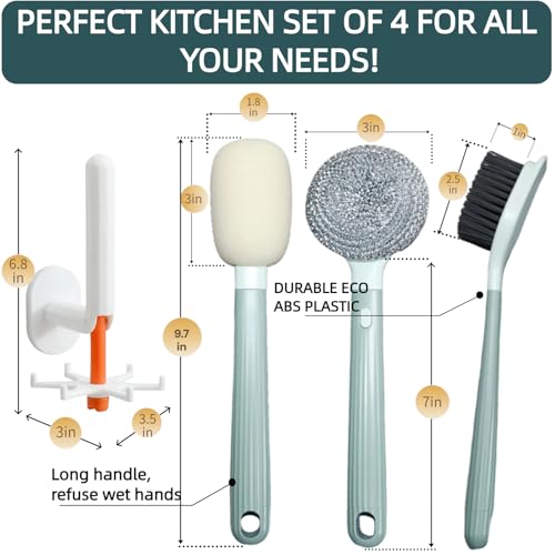 Dish Brush Set of 4 with Holder.Interchangeable Heads Kitchen Scrub Brush (4 Count)