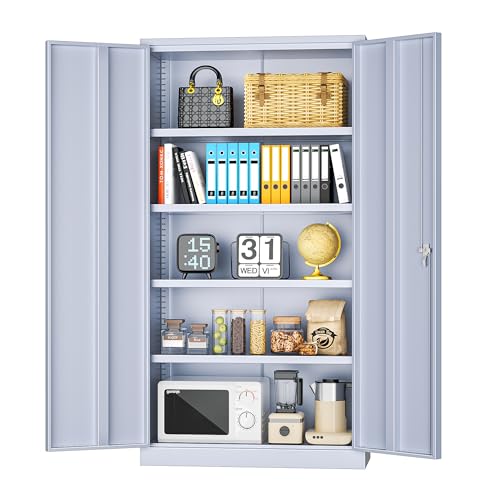 Metal Storage Cabinets 72” Cement Grey Garage Steel Storage Cabinet with Doors and Shelves (Cement / 72")