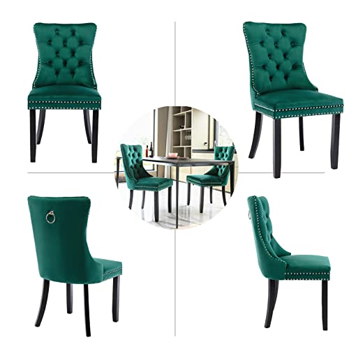 Green Velvet Dining Chairs Set of 2 (Green)