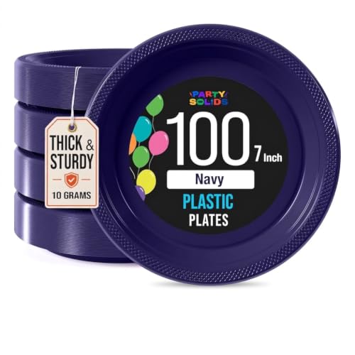 Party Solids Sturdy Navy Plastic Plates 7" Cake Plates 100 Pcs (7 inch / Navy)