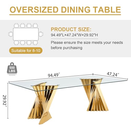 94" Modern Glass Gold Dining Table for 8 (Gold-94" Dining Table)