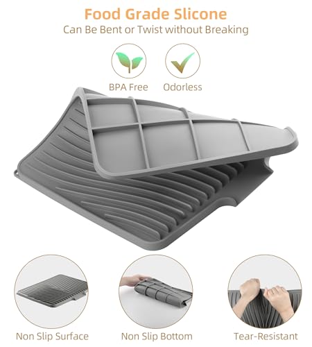 Silicone Dish Drying Mat with Raised Drain Lip