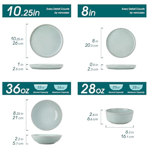 ANYA 24 Pieces Plates and Bowls Set (Mint Green / 24 Pcs (Service for 6))