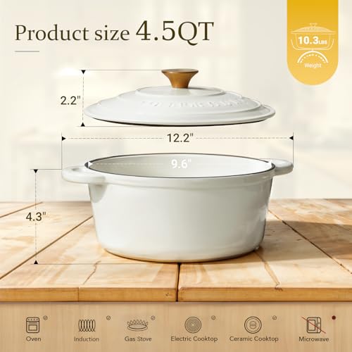 Enameled Cast Iron Dutch Oven (4.5 Quart / Pearl White)