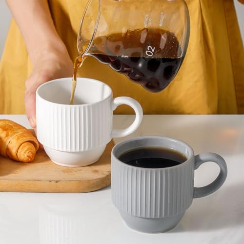 White Ceramic Coffee Mugs Set With Holder (White / 12 Ounces)